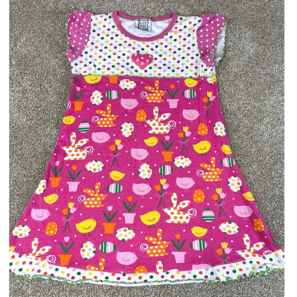 Mis-Tee-V-Us Girls Pink Easter Bunny Polka Dot Dress 12 Matilda Jane Style